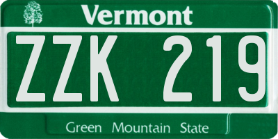 VT license plate ZZK219