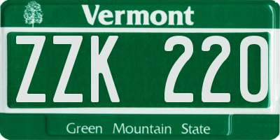 VT license plate ZZK220