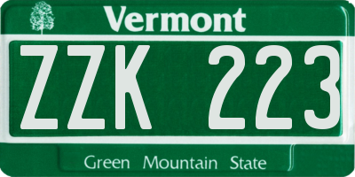 VT license plate ZZK223