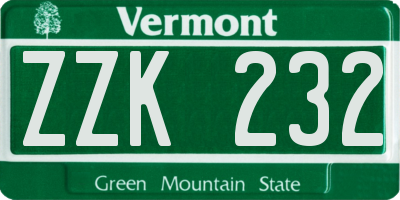 VT license plate ZZK232