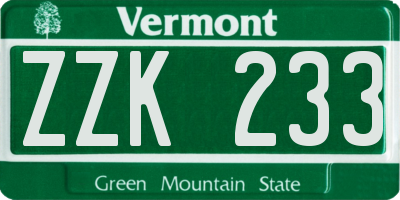 VT license plate ZZK233