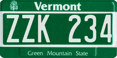 VT license plate ZZK234