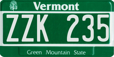 VT license plate ZZK235