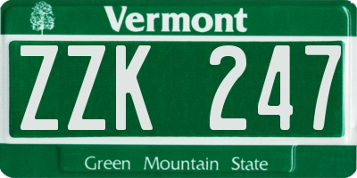 VT license plate ZZK247