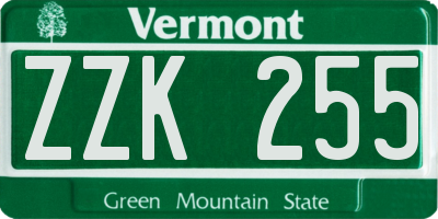 VT license plate ZZK255