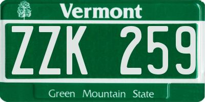 VT license plate ZZK259