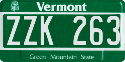 VT license plate ZZK263