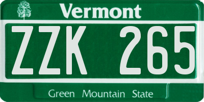 VT license plate ZZK265