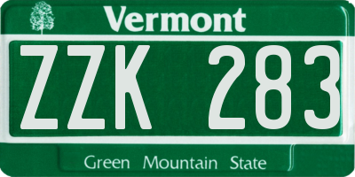 VT license plate ZZK283