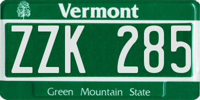 VT license plate ZZK285