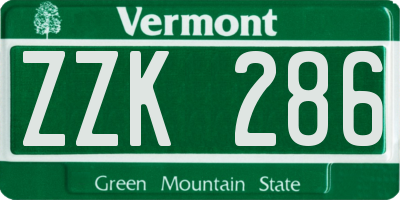 VT license plate ZZK286