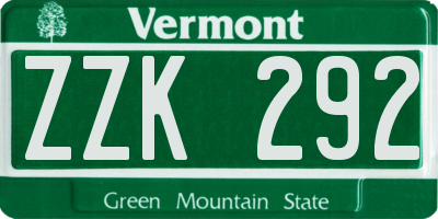 VT license plate ZZK292