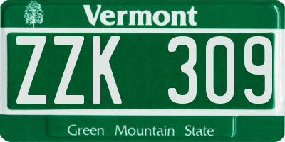 VT license plate ZZK309