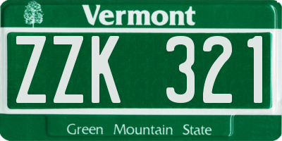 VT license plate ZZK321