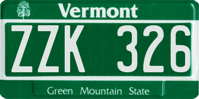 VT license plate ZZK326