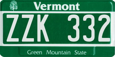 VT license plate ZZK332