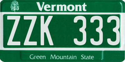 VT license plate ZZK333