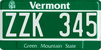 VT license plate ZZK345