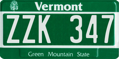 VT license plate ZZK347