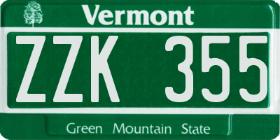 VT license plate ZZK355