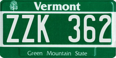 VT license plate ZZK362