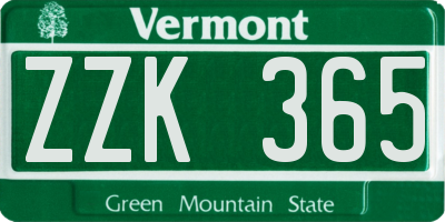 VT license plate ZZK365