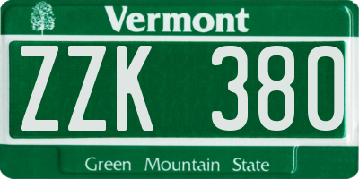 VT license plate ZZK380