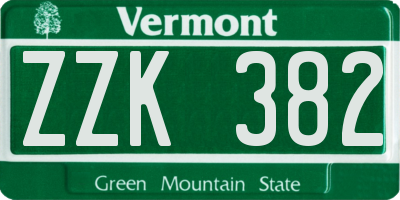VT license plate ZZK382