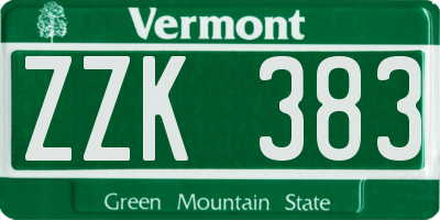 VT license plate ZZK383