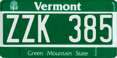 VT license plate ZZK385