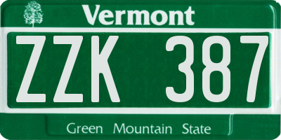 VT license plate ZZK387