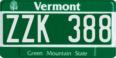 VT license plate ZZK388