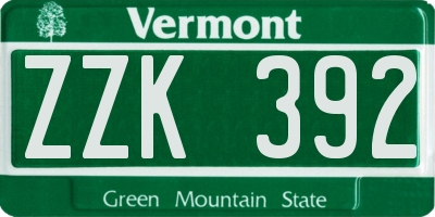 VT license plate ZZK392