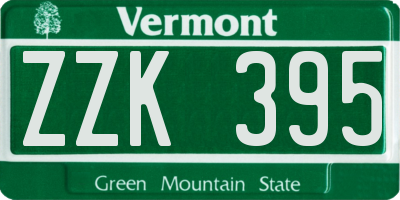 VT license plate ZZK395