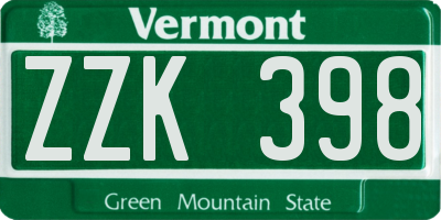 VT license plate ZZK398