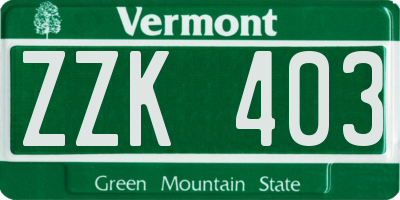VT license plate ZZK403