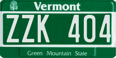 VT license plate ZZK404