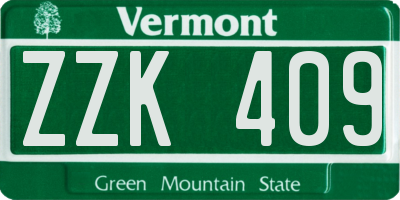 VT license plate ZZK409