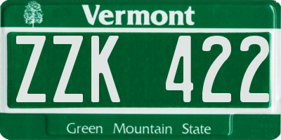 VT license plate ZZK422