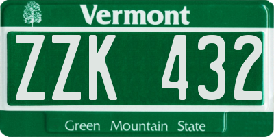 VT license plate ZZK432