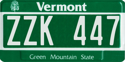 VT license plate ZZK447