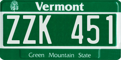 VT license plate ZZK451
