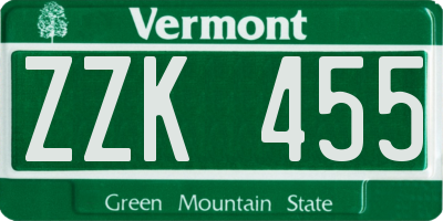 VT license plate ZZK455