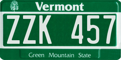 VT license plate ZZK457