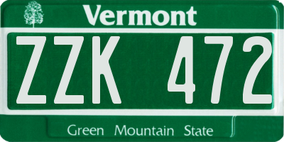 VT license plate ZZK472