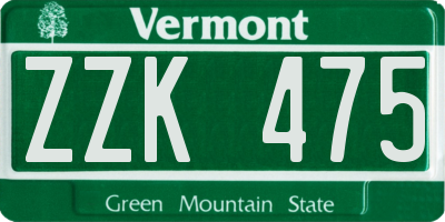 VT license plate ZZK475