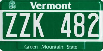VT license plate ZZK482