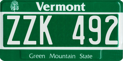 VT license plate ZZK492