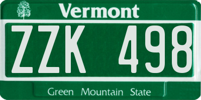 VT license plate ZZK498