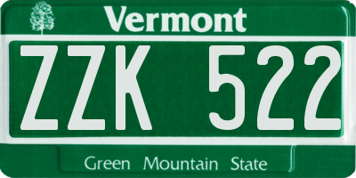 VT license plate ZZK522